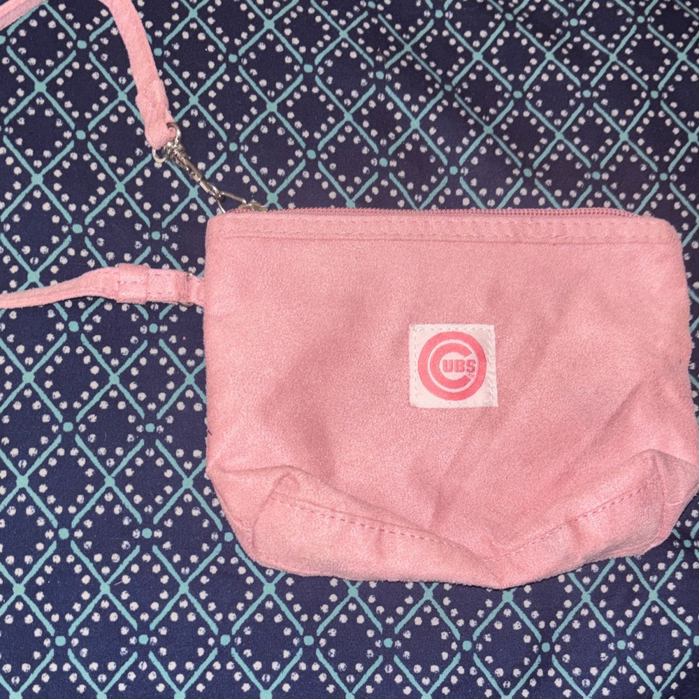 Pink Cubs Logo Wristlet Pouch with Strap